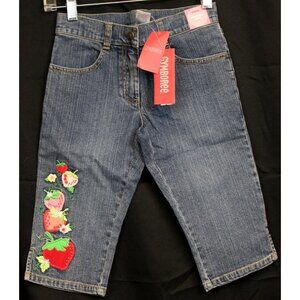 2007 Gymboree Strawberry Farm Denim sz 7 Clamdigger Capris Appliqué Embroidery